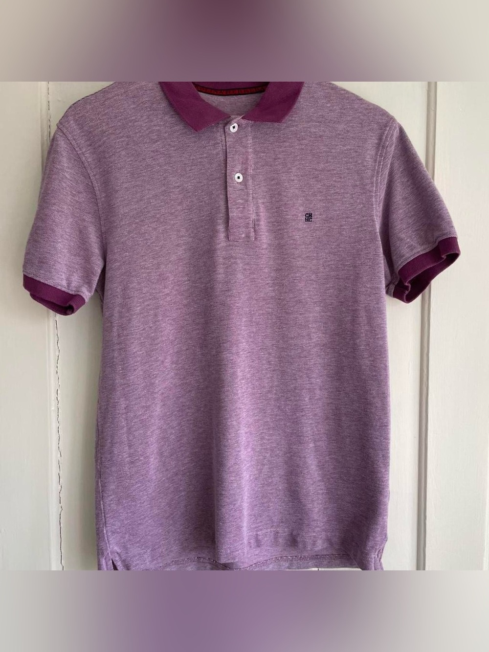 Carolina Herrera Men’s Melange Pique Polo Shirt Tee Lavender Size M Runs SMALL!!